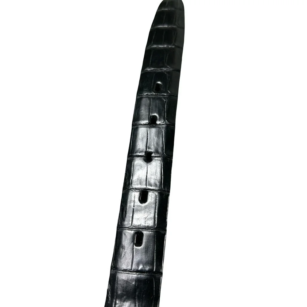 Bespoke Black Genuine Crocodile Brass Buckle Mens Belt Size 32 NWOT
